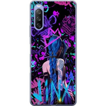 Yhteensopiva Puhelinkuori Sony Sony Xperia 10 III Värikäs graffitipiirustus, jossa on sinipäinen hahmo urbaanissa katutaidetyylissä