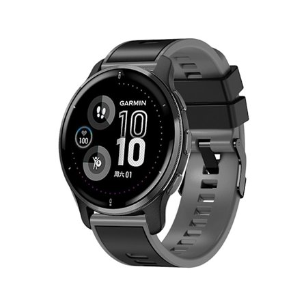 Ranneke Musta-Harmaa 22mm Silikoni Kompatibelt Med Garmin, Samsung, Huawei, Amazfit, Fitbit, Moto360 Kelloille Black+Grey