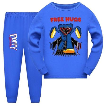7-14 år Barn Poppy Playtime Huggy Wuggy Pyjamas Sett Rund Hals Topper + Elastisk Midje Bukser Sett Dark Blue 7-8 Years