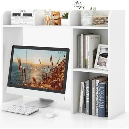 COSTWAY 3-niveau bogreol 94x25x74 CM, skrivebordsorganisator med 2 vægmonteringsbeslag hvid