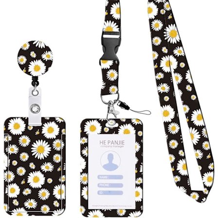 ID-badgeholder med snor, blomstermønster, med uttrekkbar, lett åpning, solid badgeholder, gave til familie, venner, sykepleiere, lærere