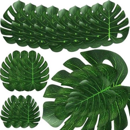 Pakke med 36 kunstige palmeblader jungeldekorasjon Monstera-blader 3 størrelser