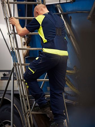 Arbetsbyxor Fristads Herr Hängslebyxa 1555 STFP, Marinblå/Neongul Arbetskläder