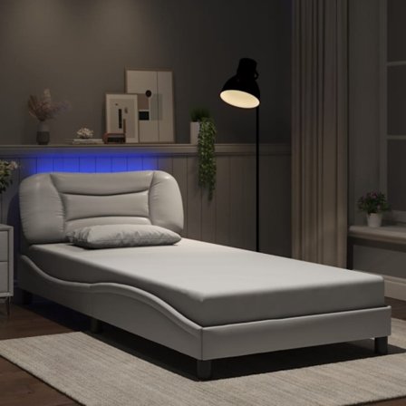 Bed Frame with LED without Mattress "Hvar" White 100x203 cm