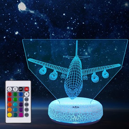 Flygplan Nattlampa 3D Flygplan Illusion Lampa 16 Färgförändring