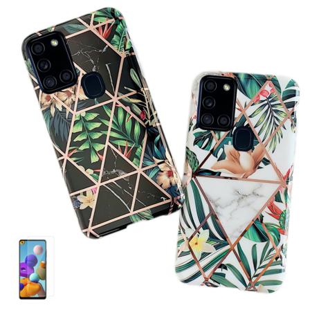 Samsung Galaxy A21s - Geometrisk Blomster Etui Vit