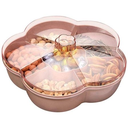 Snack-oppbevaringsboks, blomsterformet snackbrett med lokk, for nøtter, godteri, mat, fruktboks som holder tørket frukt, rosa