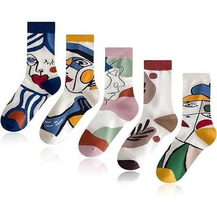 Dame Sokker - Bomuld af Høj Kvalitet - Pakke med 5 Par - 5 Forskellige Abstrakte Kunstmønstre - Varme Vintersokker