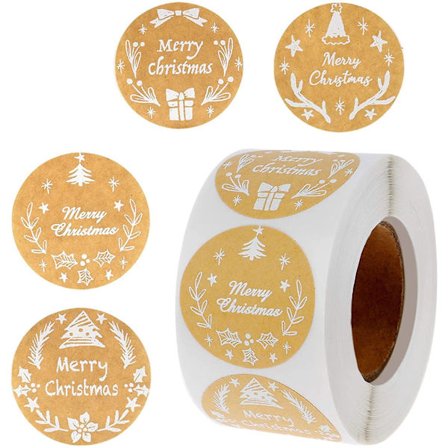 500 st Kraftpapper Jul Klistermärken Självhäftande Semestertätningsetiketter Julgåva Taggar Klistermärken