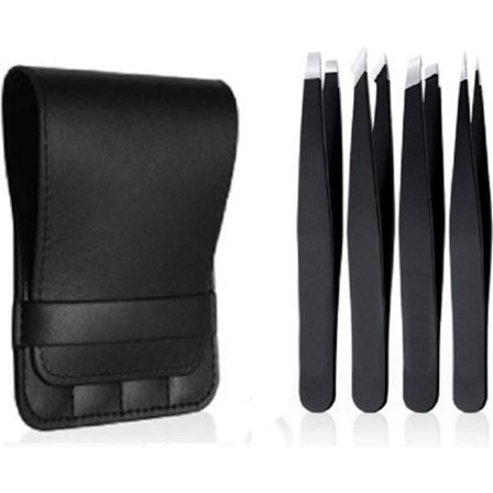 Ögonbrynspincettset I 4-delars I Pincetter I Med lyxigt förvaringsfodral I Svart - Stöttålig