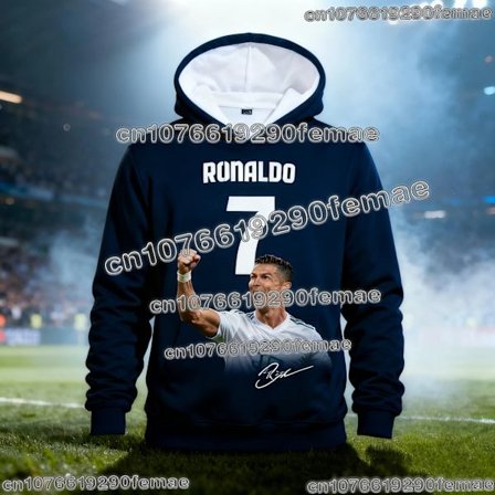 Uusi tyylikäs Ronaldo-huppari, fanien muistoesine, jalkapallosupersankarin collegepaita, pehmeä, mukava, urheilullinen, rento katumuoti-toppi