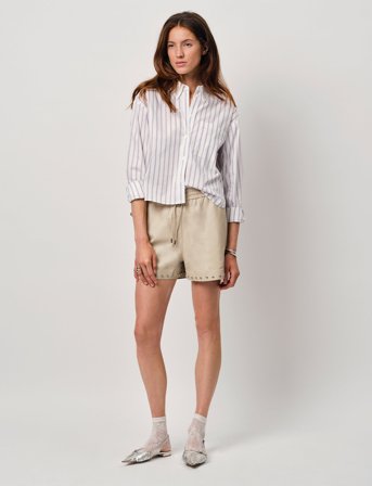 Dante6 Dante6-Ginger Studded Leather Shorts - Beige - 34