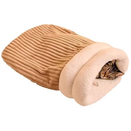 Katteseng - Hule Kattekurv - Vintersovepose til Kæledyr - Blød Plys Katteseng - Velegnet til Indendørs Katte, Killinger og Hunde (Beige, L-54*45cm)