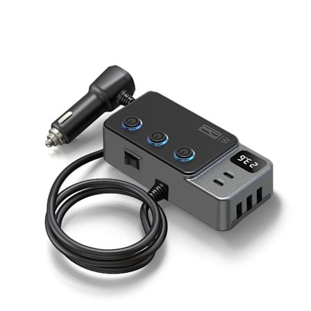 Sigarettenneradapter USB C-lading 3 kontakter med uavhengige brytere