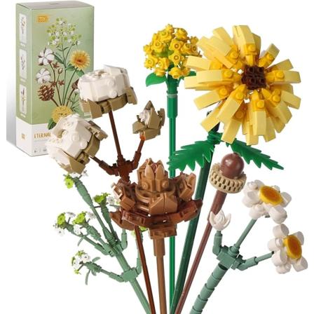 Mini Bricks Blomsterbuket Byggesæt, kunstige blomster, DIY Unik Dekoration Hjem, 646 Bits Botanisk Samling