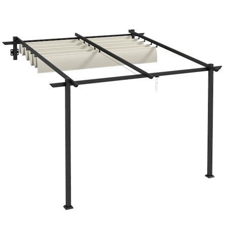 Gazebo Ca. 3 X 3 M Pergola Vindtæt Terrasse Baldakin, Terrasse Tag Vægmonteret, Justerbart Tag, Til Have, Patio, Creme.