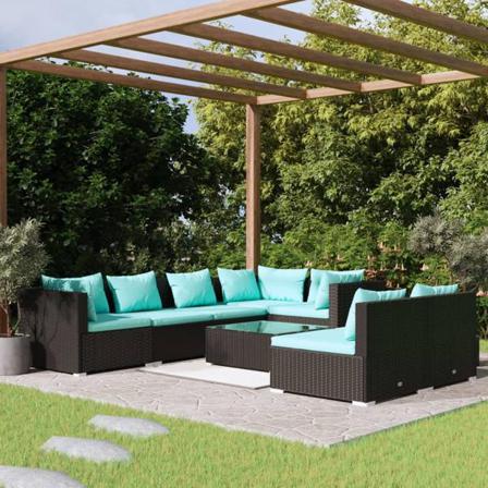 Vidaxl Loungegrupp För Trädgården Med Dynor 8 Delar Konstrotting Svart