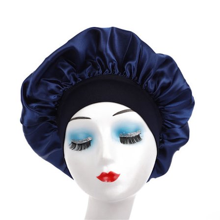 Sovmössa Skyddar Håret, Satin Sovmössa med Bred Brätte (Marinblå)