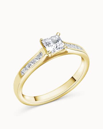Bague avec Pierre Latérale Fannie Petite en Or Jaune 18K et Diamant Synthétique de 0,30 Carat - Bagues de Fiançailles et Bagues de Fiançailles 