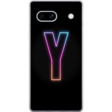 Kompatibelt Mobildeksel til Google Google Pixel 7a Minimalistisk neonbokstav Y i fargeskiftende lys mot svart bakgrunn