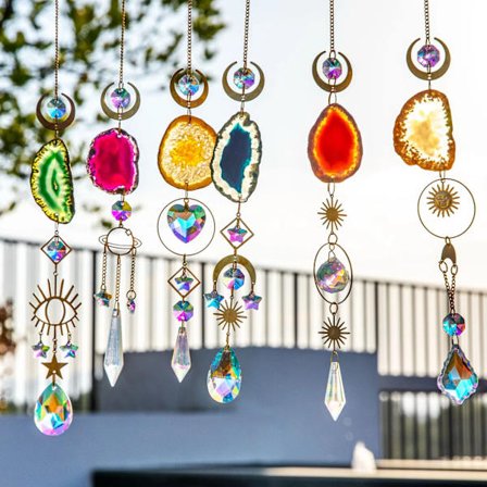Natural Stones Maker Hanging Crystal Witch Suncatcher Windchime Wall Decor Agate Sun Catcher Agate Sun For Rainbow
