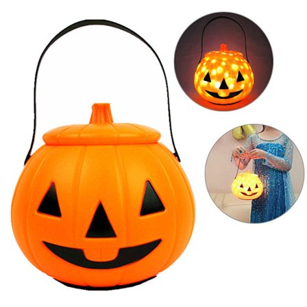 Halloween pumpa hink med LED-ljus Ljud pumpa korg med handtag Halloween godis hink Festdekor