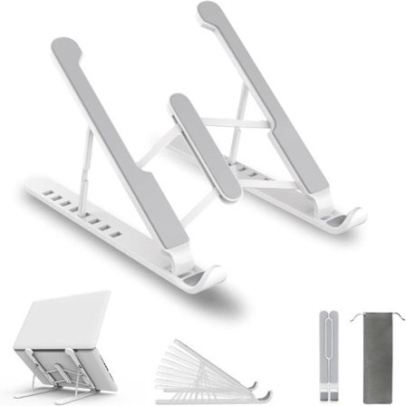 Hvidt Laptopstativ, 8-trins justerbart laptopstativ, skridsikkert plast silikone aluminiumslegering laptopstativ, kompatibelt med MacBook Air Pro, HP,