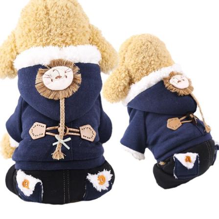 Kjæledyrsklær dobbeltlags fortykket, firbeint høst, vinter, varm bomullspolstret Navy blue 2XL