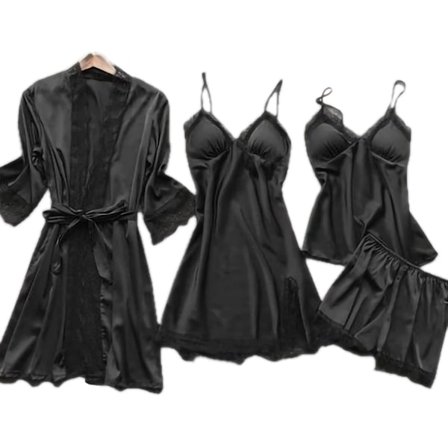Dame sateng pyjamas sett 4 deler pyjamas sexy pyjamas dame sove casual