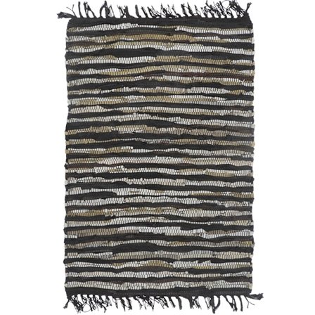 Boho lædermåtte, 60x90cm, sort beige