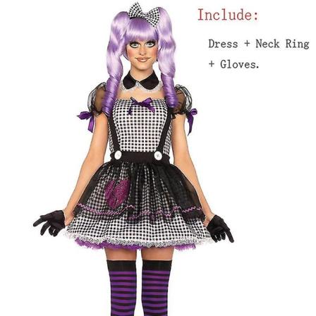 Halloween Mekot Lady Värikäs Hullu Paha Klovni puku Voodoo Nukke Zombie Asu Cosplay Carnival Halloween Fancy Juhlamekko Korkealaatuinen Purple 01
