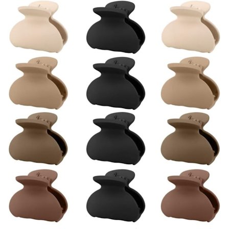 Små hårklemmer til kvinder, hårklemmer klo anti-slip mat hårklemme til piger børn mini små klo klemmer til fint tykt tyndt hår 12 stk (Brun)