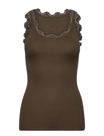 Silk Top W/ Lace T-shirts & Tops Sleeveless Brun Rosemunde