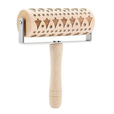 Jouluinen puinen kaulin taikinalle, joulukuvioitu leivontatyökalu