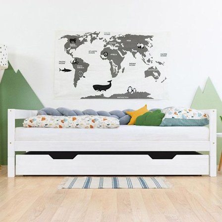 Sengeskuffe på hjul - hvid til seng 120 x 160 cm