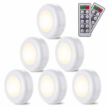 6-pack LED-lampor Trådlös Varmvit 4000k Dimbar LED Nattlampa Batteridriven med Fjärrkontroll LED Spotlight Belysning för Kök Sovrum