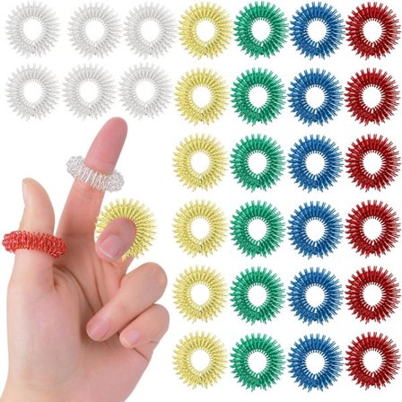 30 Stykker Piggede Sensoriske Fingerringe Akupressurring Sæt Fantastisk Pigget Fidget Ring