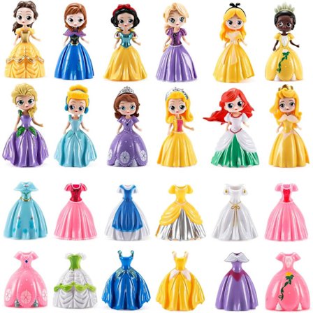 12 Prinsessor Figurer Leksak med 24 Kläder Prinsessa Deformationsleksaker Perfekt Dek
