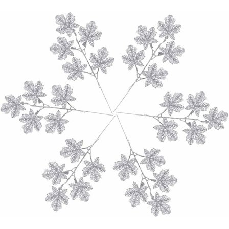 Sølv Glitter Julepynt Kunstig Glitter Julestjerne Julestjerne Blomst Julepynt Blomstergrener Juletredekorasjoner