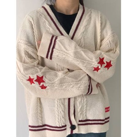 Taylor Swift Star Folklore Cardigan Stjernebrodert Oversized Strikket Genser Rød S