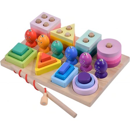 Magnetisk fiskespil i træ, sorterings- og stabellegetøj, farvegenkendelse, formsortering, Montessori-legetøj til børn i alderen 2-5 år
