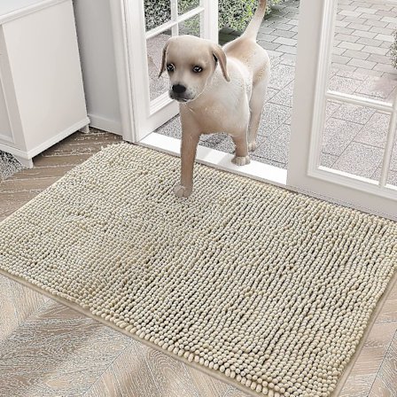 Dørmatte til Hunde med Mudrede Poter, Absorberer Fugt og Snavs, Absorberende Skridsikker Vaskbar Matte, Hurtigtørrende Mikrofiber, MudBY