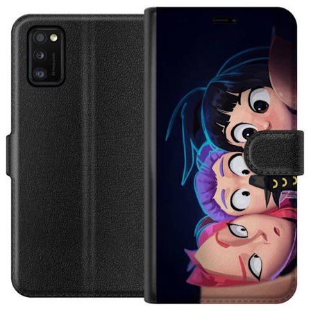 Kompatibelt Plånboksfodral till Samsung Samsung Galaxy A41 HuntrX Trio Selfie motiv med tre tjejer i närbild lekfull futuristisk KPopstil med glans