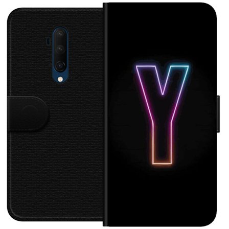 Kompatibelt Lommeboketui til OnePlus OnePlus 7T Pro Minimalistisk neonbokstav Y i fargeskiftende lys mot svart bakgrunn