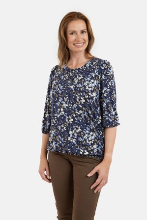 BRANDTEX - 3/4 Ærmet T-shirt - Navy Mix - Mønstret