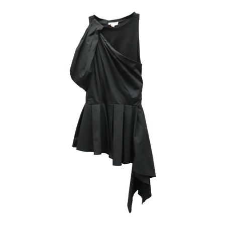 Alexander McQueen Pre-owned Alexander McQueen One Sleeve Asymmetric Mini Kjole in Black Cotton Sort, Dame