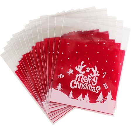 Självhäftande julklappspåsar, cellofanpåsar för godis och kakor