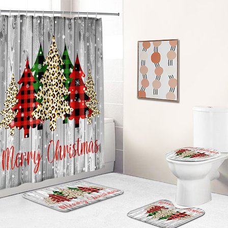 Joulukuusen suihkuverhosetti, 4 osaa, liukuestematolla, WC