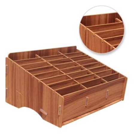 24-gitter træ mobiltelefon opbevaringsboks mobiltelefon management opbevaringsboks