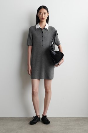 COS Layered-Collar Merino Wool Mini Dress in Grey - Women